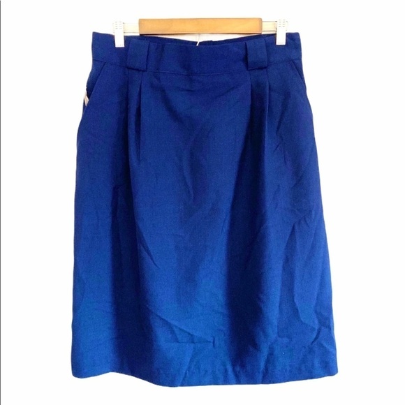 NWT Vintage Pleated Blue Knee Length Skirt - Picture 1 of 7